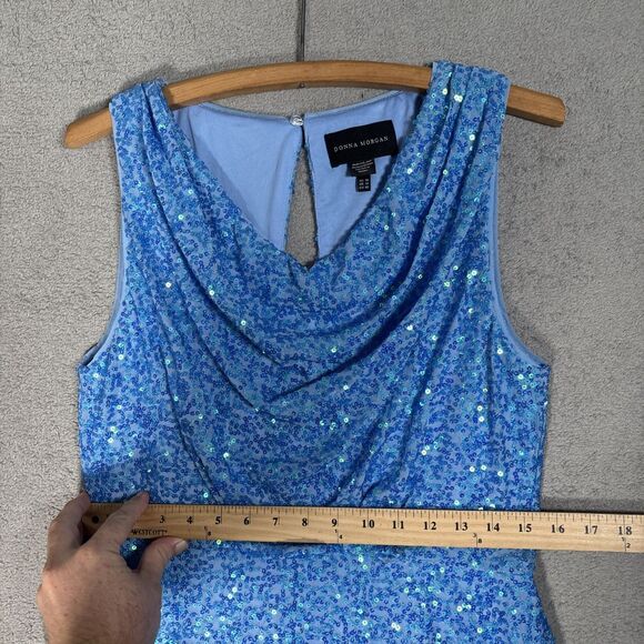 Donna Morgan Women’s Dress Size 10 Blue‎ Sequin Dress Cowl Neck Sleeveless Party - Picture 6 of 14